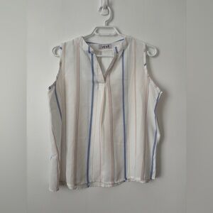 BNWT Sleeveless Striped V-Neck Blouse white Blue Beige Work professional size: S